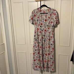 LOFT White Dress with short Sleeves and V-Neck